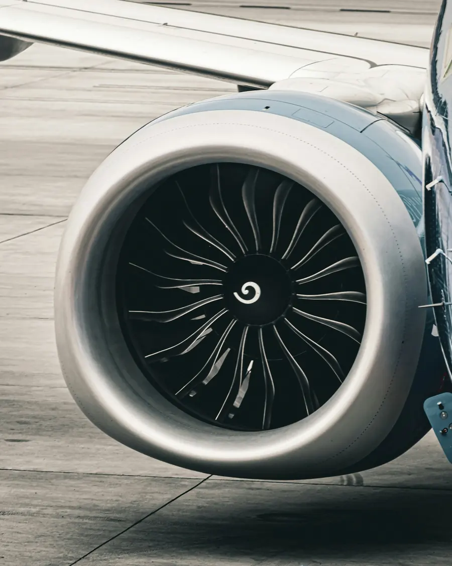 Turbofan engine inlet and fan blades on a Boeing 737 MAX 8
