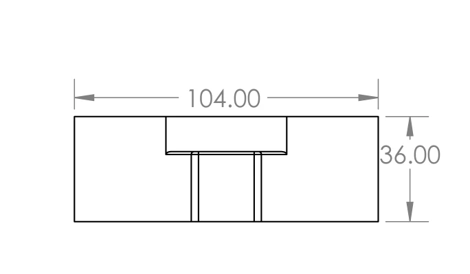 Variant B — plan projection records the 104.00 overall-width and 36.00 depth callouts in source drawing units.