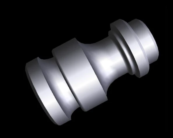 Metallic turned-shaft model displayed against a black background.